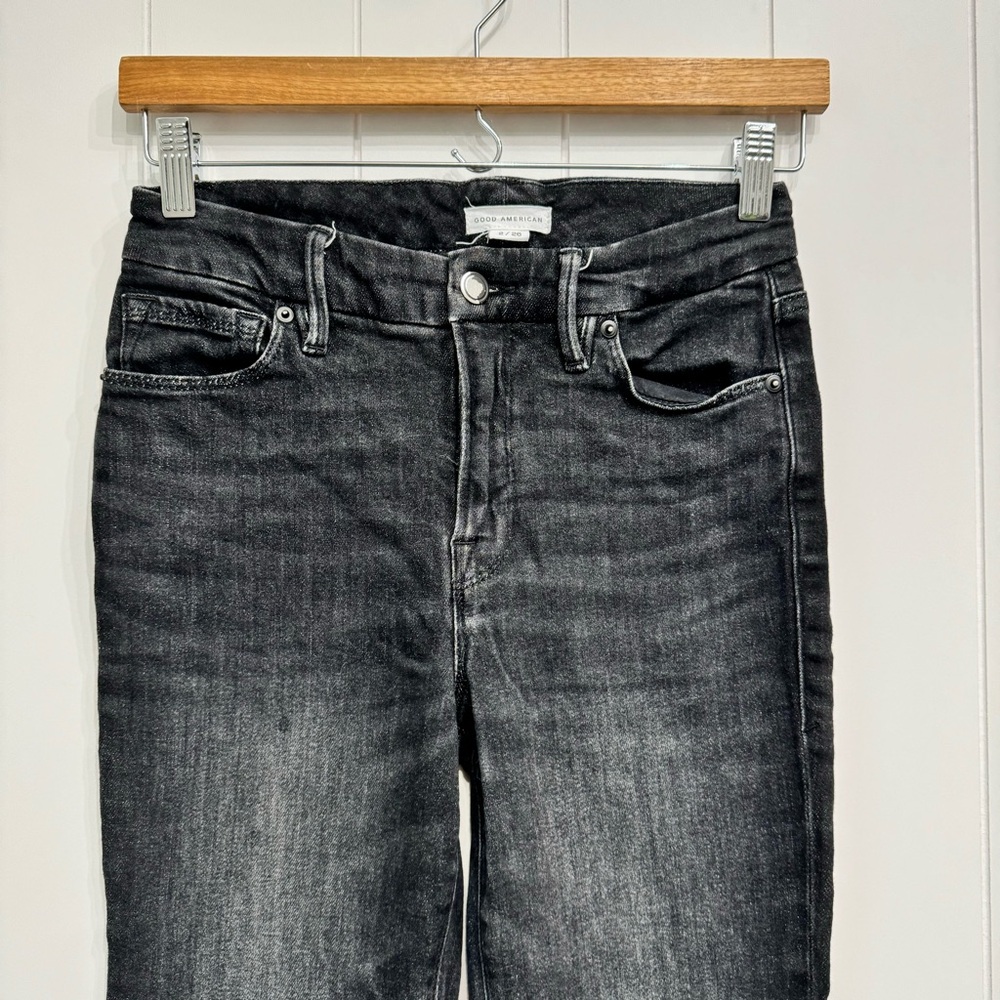 Good American Good Legs Straight Leg Split Pocket Denim Jeans Size 2/26 Black - Picture 3 of 14